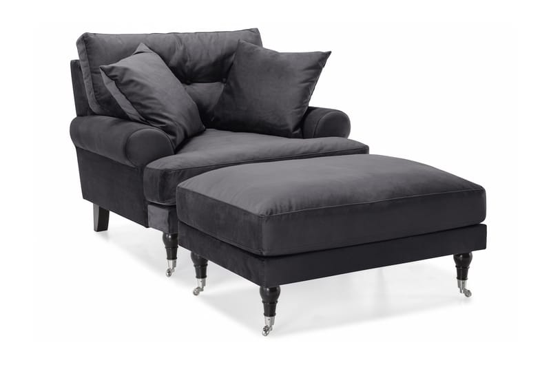 Andrew Fåtölj med Fotpall Sammet - Mörkgrå/Krom - Möbler - Stolar & fåtöljer - Fåtölj - Howard fåtölj