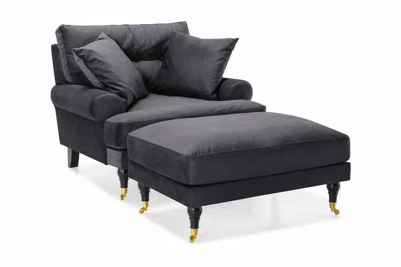 Andrew Fåtölj med Fotpall Sammet - Mörkgrå/Mässing - Möbler - Stolar & fåtöljer - Fåtölj - Howard fåtölj