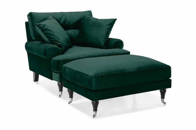 Andrew Fåtölj med Fotpall Sammet - Mörkgrön/Krom - Möbler - Stolar & fåtöljer - Fåtölj - Howard fåtölj