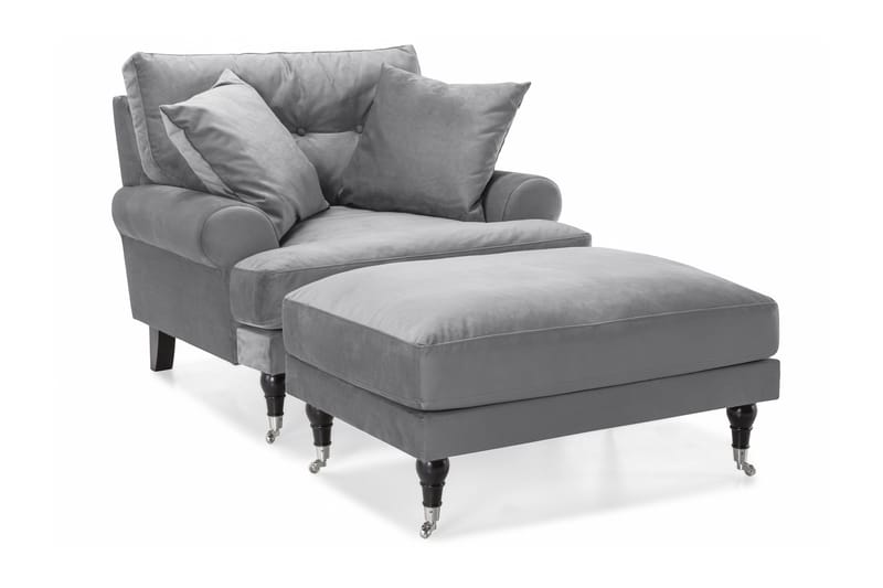 Andrew Fåtölj med Fotpall Sammet - Silvergrå/Krom - Möbler - Stolar & fåtöljer - Fåtölj - Howard fåtölj