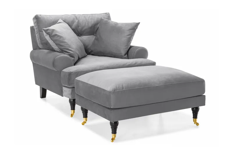 Andrew Fåtölj med Fotpall Sammet - Silvergrå/Mässing - Möbler - Stolar & fåtöljer - Fåtölj - Howard fåtölj