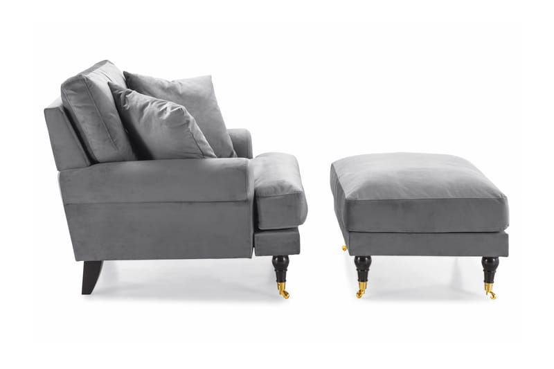 Andrew Fåtölj med Fotpall Sammet - Silvergrå/Mässing - Möbler - Stolar & fåtöljer - Fåtölj - Howard fåtölj
