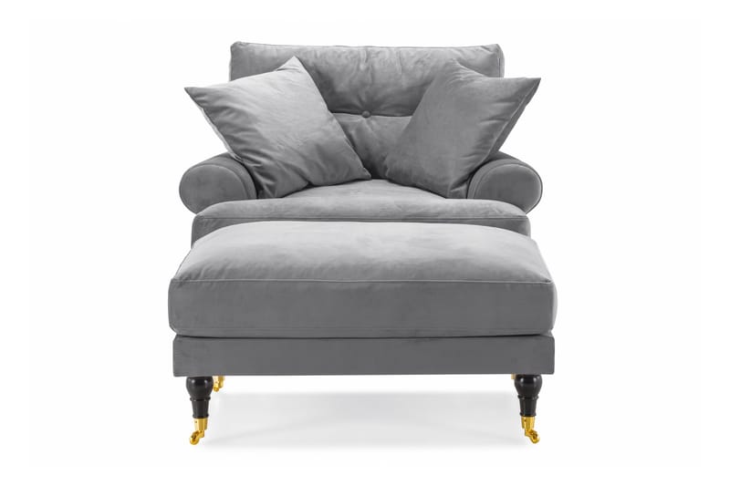 Andrew Fåtölj med Fotpall Sammet - Silvergrå/Mässing - Möbler - Stolar & fåtöljer - Fåtölj - Howard fåtölj