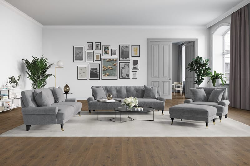 Andrew Fåtölj med Fotpall Sammet - Silvergrå/Mässing - Möbler - Stolar & fåtöljer - Fåtölj - Howard fåtölj