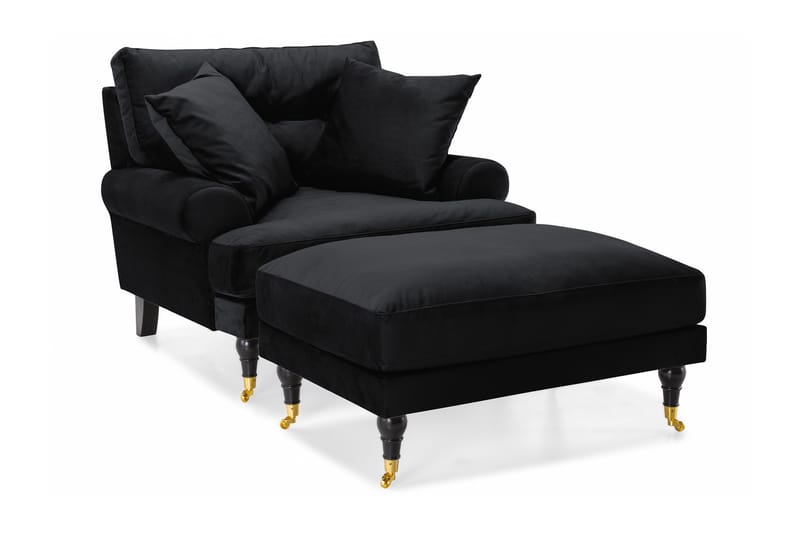 Andrew Fåtölj med Fotpall Sammet - Svart/Mässing - Möbler - Stolar & fåtöljer - Fåtölj - Howard fåtölj