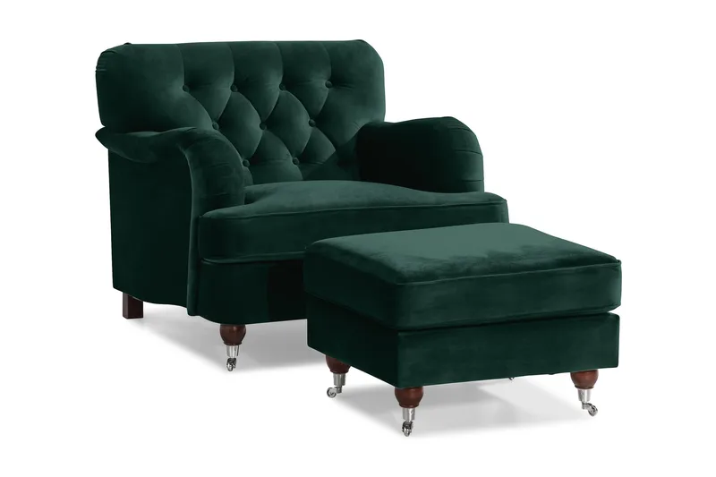 Howard Riviera Fåtölj med Fotpall, Mörkgrön