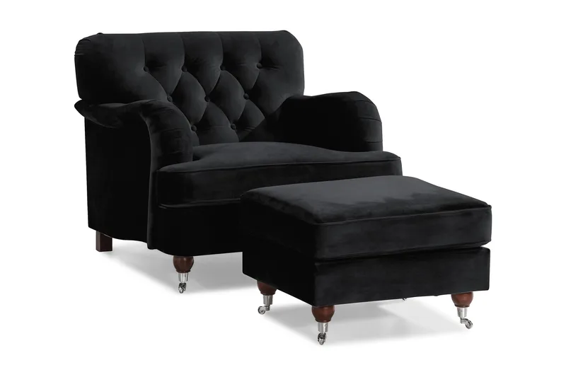 Howard Riviera Fåtölj med Fotpall, Svart