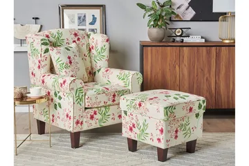 Ingeberg Fåtölj med Fotpall Blommönster - Beige - Möbler - Stolar & fåtöljer - Fåtölj