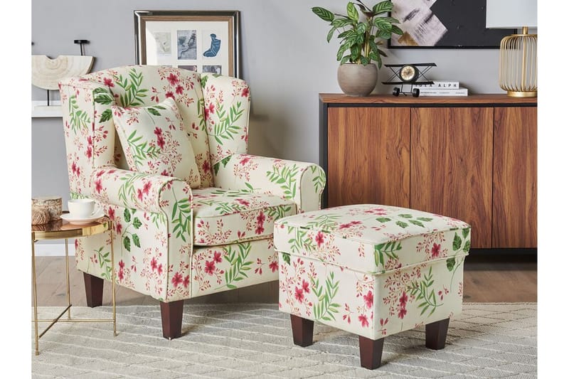 Ingeberg Fåtölj med Fotpall Blommönster - Beige - Möbler - Stolar & fåtöljer - Fåtölj