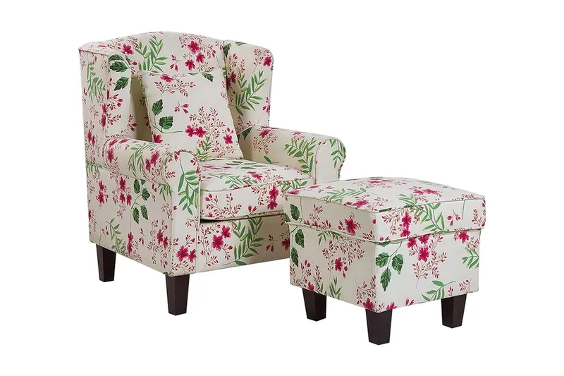 Ingeberg Fåtölj med Fotpall Blommönster, Beige