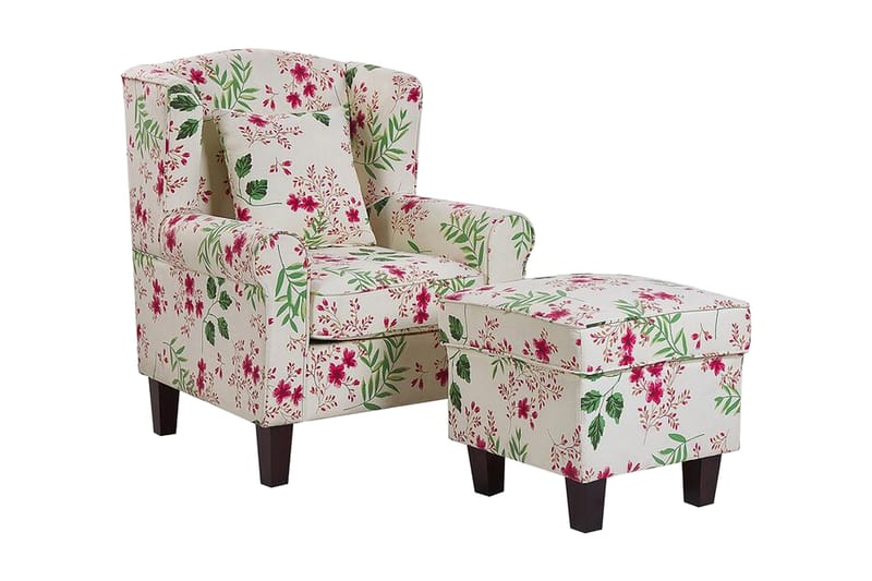 Ingeberg Fåtölj med Fotpall Blommönster, Beige
