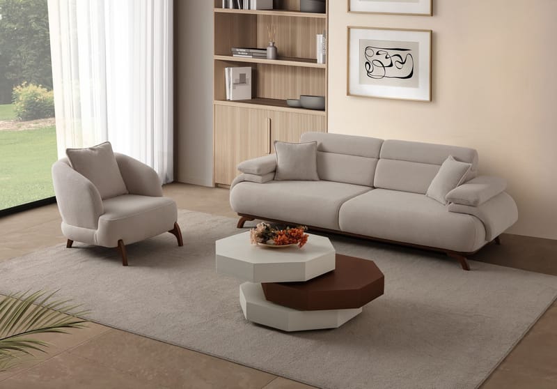 Kelnor Öronlappsfåtölj 80x78x80 cm - Beige - Möbler - Stolar & fåtöljer - Fåtölj - Öronlappsfåtölj