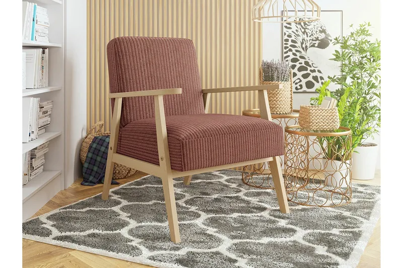 Knocklong Retro Fåtölj med Armstöd i Manchestertyg - Terrakotta - Möbler - Stolar & fåtöljer - Fåtölj