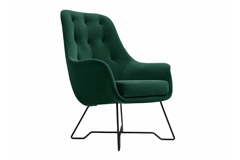 Laytown Modern Fåtölj i Sammet med Metallben, Grön