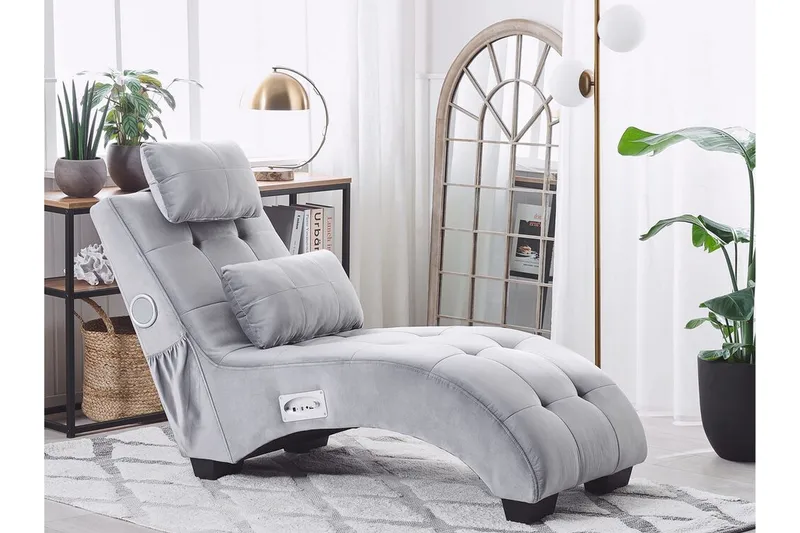 Volans Schäslong med Bluetooth-högtalare - Sammet/Grå - Möbler - Stolar & fåtöljer - Fåtölj - Liggfåtölj