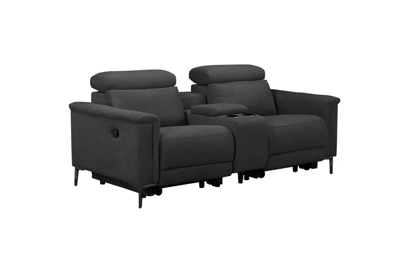 Lund 2-sits Reclinersoffa med Förvaring i Tyg, Grå