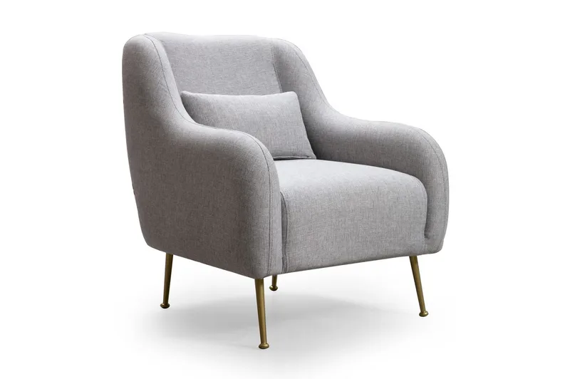 Makiylah Modern Fåtölj med Armstöd i Tyg med Metallben, Grå
