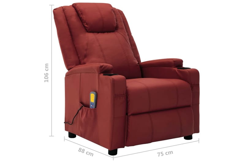 Massagefåtölj vinröd konstläder - Röd - Möbler - Stolar & fåtöljer - Fåtölj - Massagestol & massagefåtölj