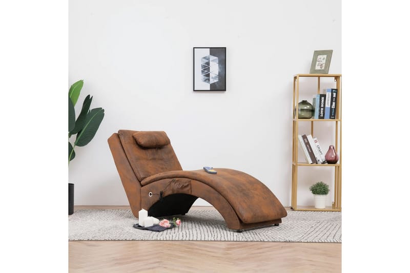 Massageschäslong med kudde brun konstmocka - Brun - Massagestol & massagefåtölj