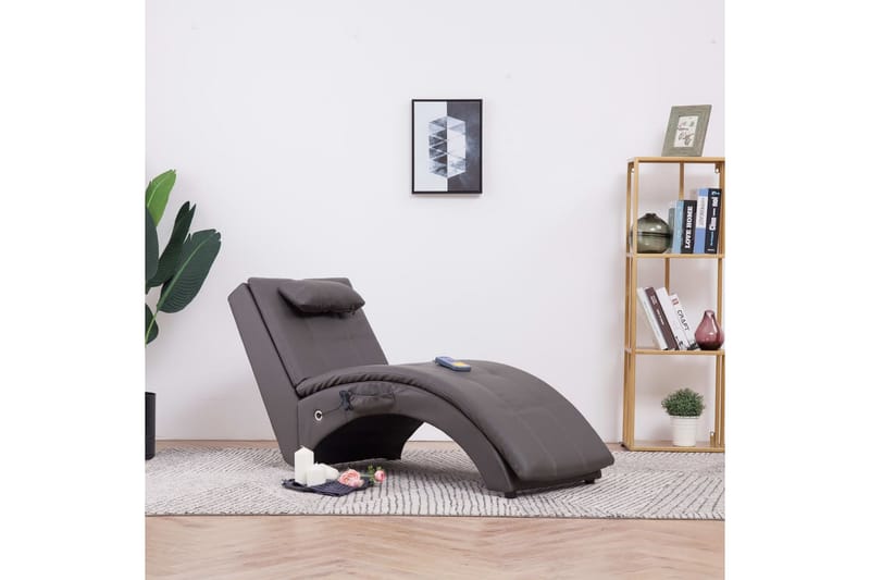 Massageschäslong med kudde grå konstläder - Grå - Skinnfåtölj & läderfåtölj - Massagestol & massagefåtölj