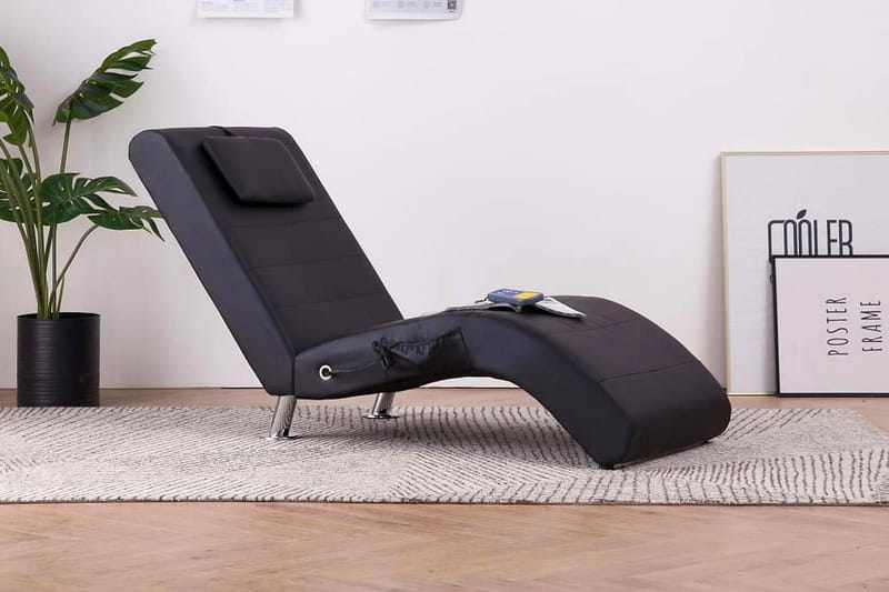 Massageschäslong med kudde svart konstläder - Svart - Möbler - Stolar & fåtöljer - Fåtölj - Massagestol & massagefåtölj