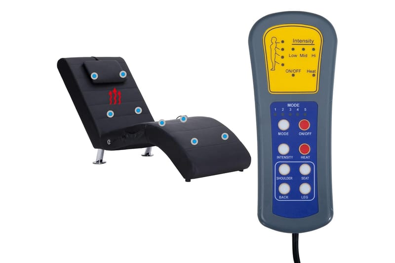 Massageschäslong med kudde svart konstläder - Svart - Möbler - Stolar & fåtöljer - Fåtölj - Massagestol & massagefåtölj
