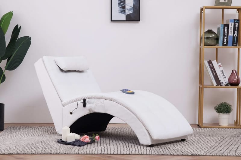 Massageschäslong med kudde vit konstläder - Vit - Möbler - Stolar & fåtöljer - Fåtölj - Massagestol & massagefåtölj