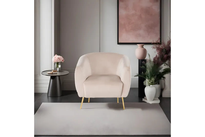 Narayn Modern Rund Fåtölj i Tyg, Beige