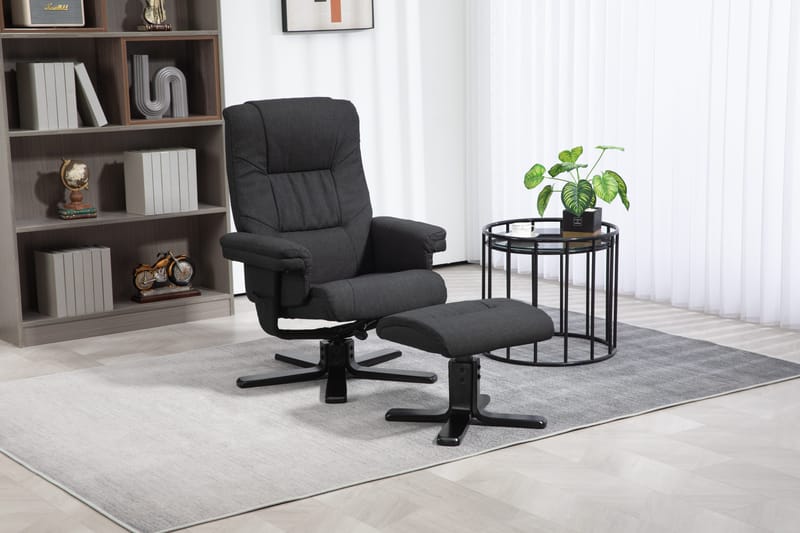 Oslo reclinerfåtölj med pall - Cortina svart, Svart