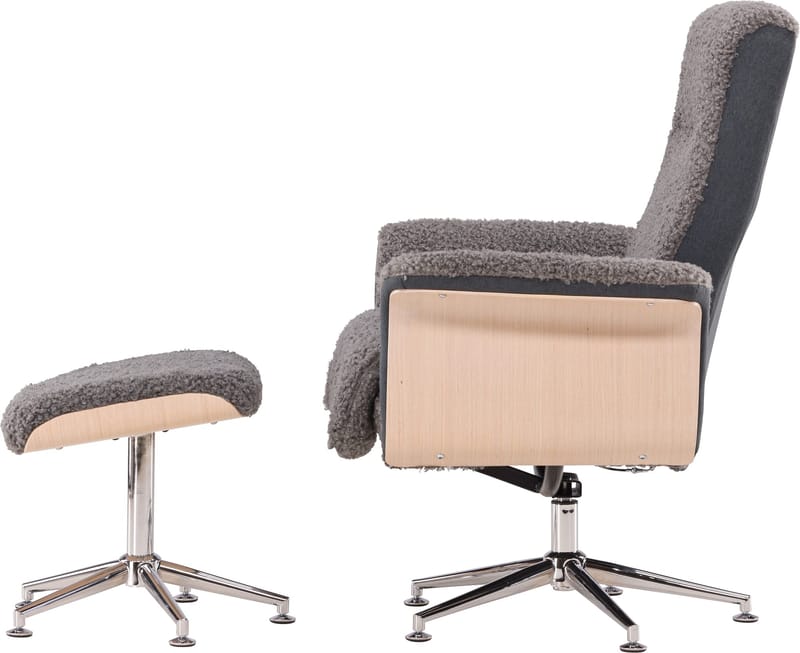 Reclinerfåtölj med fotpall - Grå fårskinnsimitation/whitewash ek - Grå - Möbler - Stolar & fåtöljer - Fåtölj - Fåtölj med fotpall