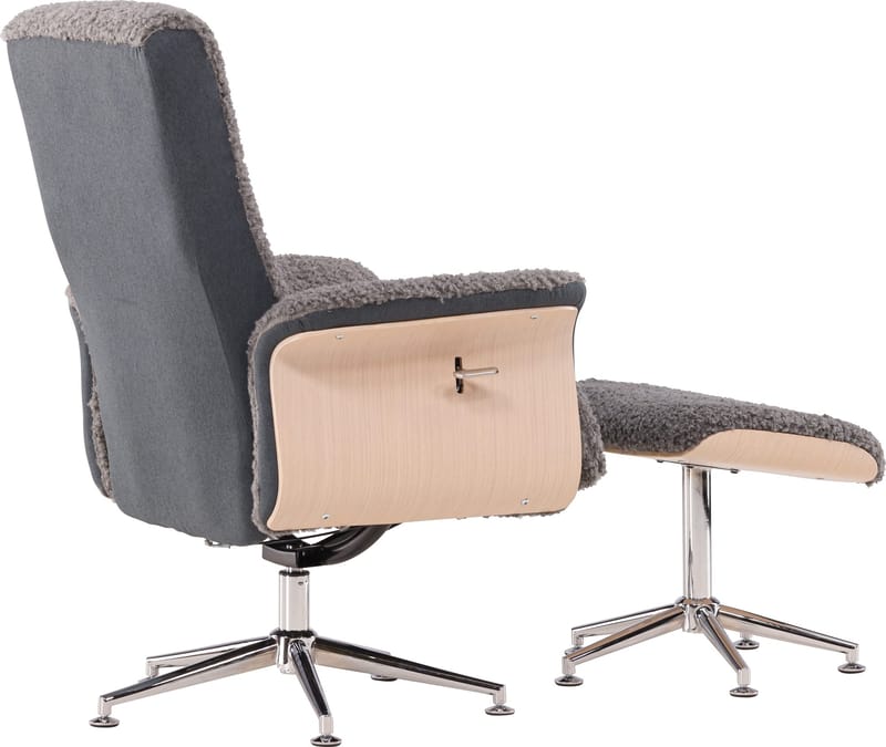 Reclinerfåtölj med fotpall - Grå fårskinnsimitation/whitewash ek - Grå - Möbler - Stolar & fåtöljer - Fåtölj - Fåtölj med fotpall