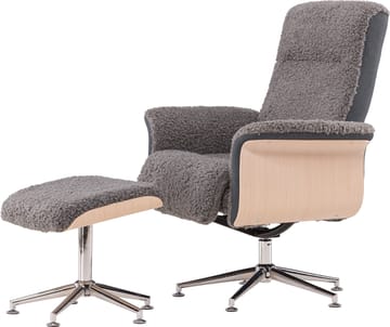 Reclinerfåtölj med fotpall - Grå fårskinnsimitation/whitewash ek - Grå - Möbler - Stolar & fåtöljer - Fåtölj - Fåtölj med fotpall