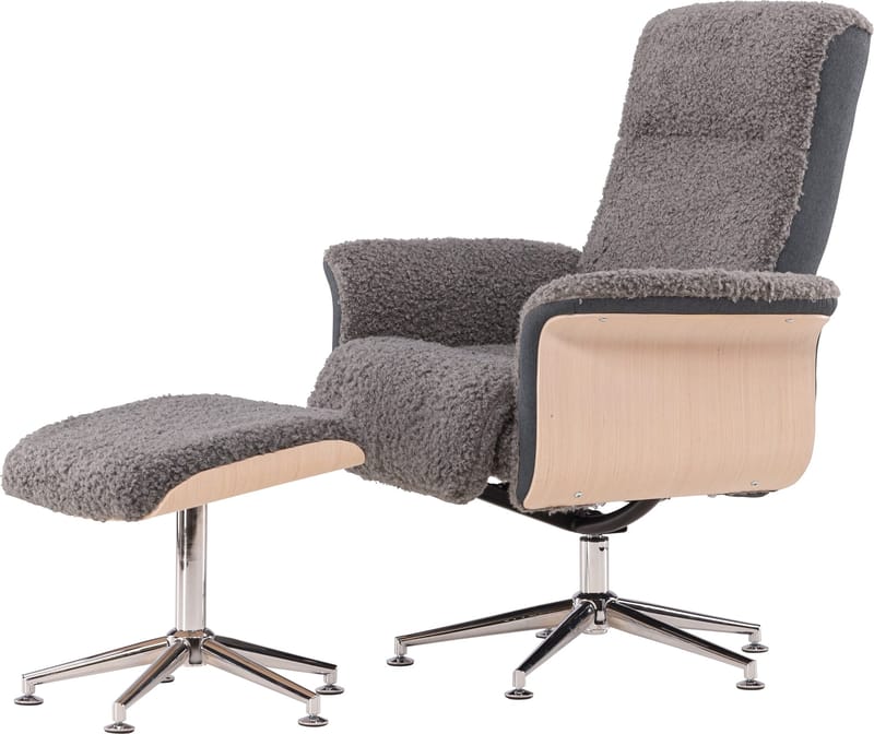 Reclinerfåtölj med fotpall - Grå fårskinnsimitation/whitewash ek - Grå - Möbler - Stolar & fåtöljer - Fåtölj - Fåtölj med fotpall
