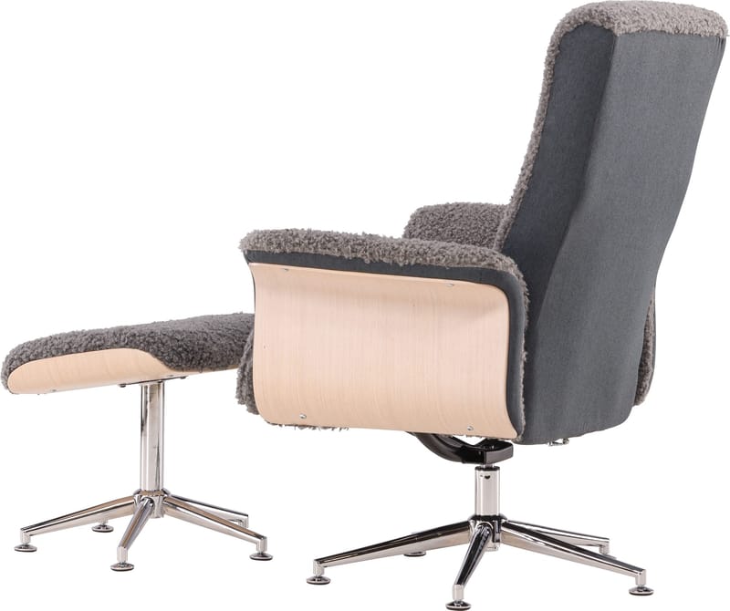 Reclinerfåtölj med fotpall - Grå fårskinnsimitation/whitewash ek - Grå - Möbler - Stolar & fåtöljer - Fåtölj - Fåtölj med fotpall