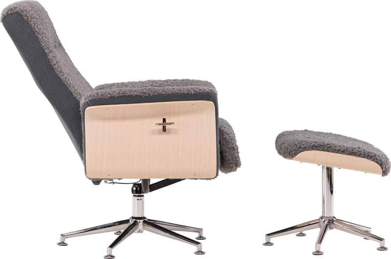 Reclinerfåtölj med fotpall - Grå fårskinnsimitation/whitewash ek - Grå - Möbler - Stolar & fåtöljer - Fåtölj - Fåtölj med fotpall