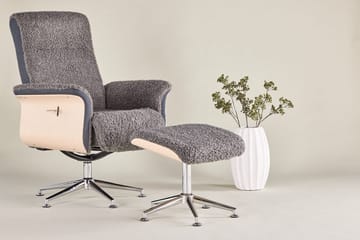 Reclinerfåtölj med fotpall - Grå fårskinnsimitation/whitewash ek - Grå - Möbler - Stolar & fåtöljer - Fåtölj - Fåtölj med fotpall