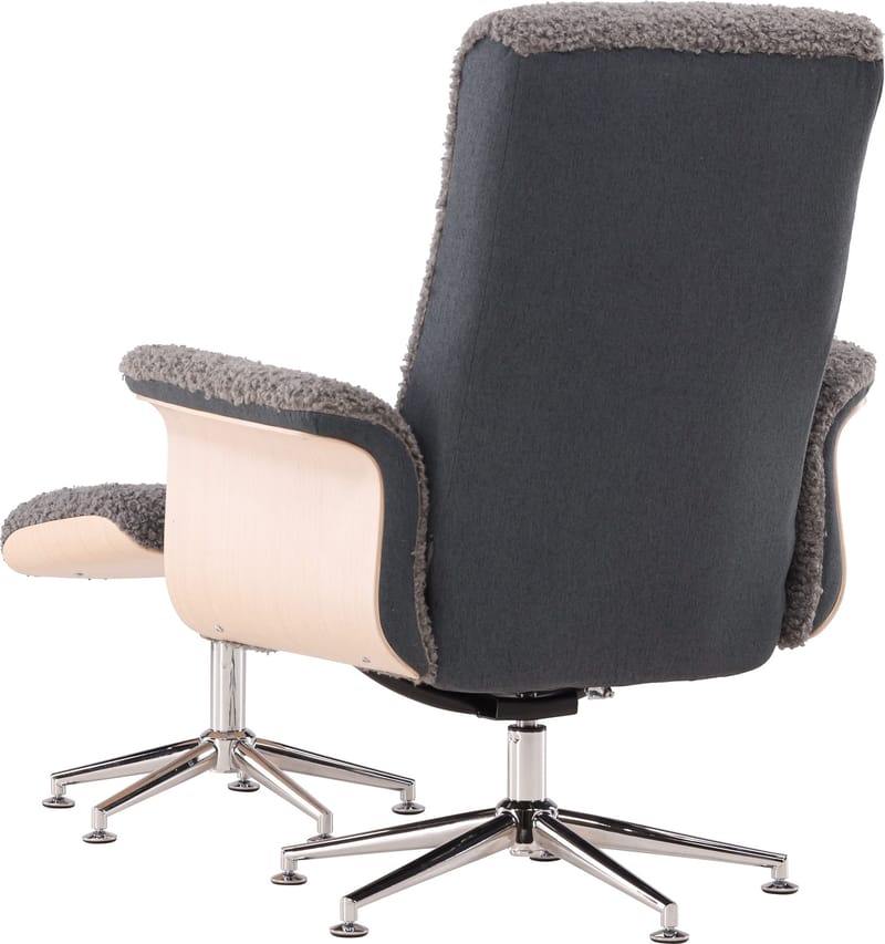 Reclinerfåtölj med fotpall - Grå fårskinnsimitation/whitewash ek - Grå - Möbler - Stolar & fåtöljer - Fåtölj - Fåtölj med fotpall