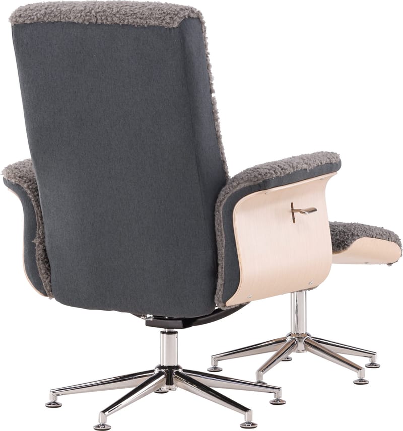 Reclinerfåtölj med fotpall - Grå fårskinnsimitation/whitewash ek - Grå - Möbler - Stolar & fåtöljer - Fåtölj - Fåtölj med fotpall