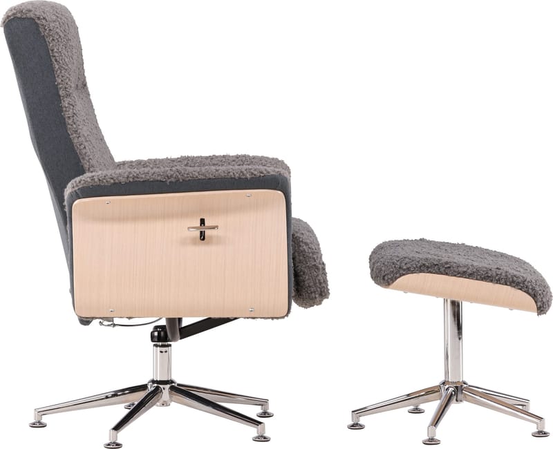 Reclinerfåtölj med fotpall - Grå fårskinnsimitation/whitewash ek - Grå - Möbler - Stolar & fåtöljer - Fåtölj - Fåtölj med fotpall