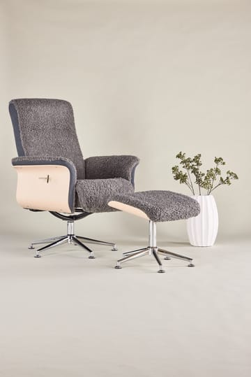 Reclinerfåtölj med fotpall - Grå fårskinnsimitation/whitewash ek - Grå - Möbler - Stolar & fåtöljer - Fåtölj - Fåtölj med fotpall