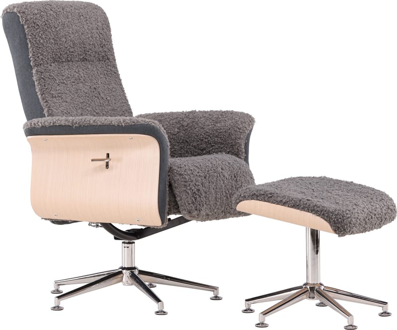 Reclinerfåtölj med fotpall - Grå fårskinnsimitation/whitewash ek - Grå - Möbler - Stolar & fåtöljer - Fåtölj - Fåtölj med fotpall