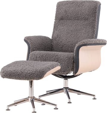 Reclinerfåtölj med fotpall - Grå fårskinnsimitation/whitewash ek - Grå - Möbler - Stolar & fåtöljer - Fåtölj - Fåtölj med fotpall