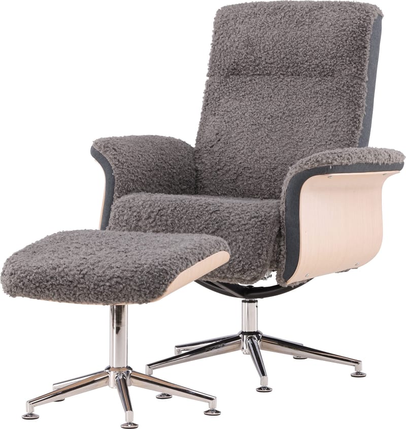 Reclinerfåtölj med fotpall - Grå fårskinnsimitation/whitewash ek - Grå - Möbler - Stolar & fåtöljer - Fåtölj - Fåtölj med fotpall
