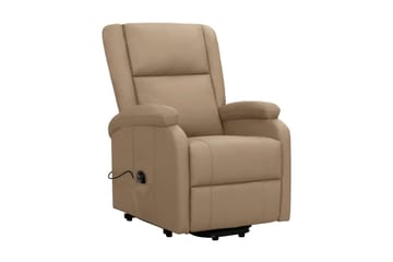 Reclinerfåtölj med uppresningshjälp ljusbrun konstläder