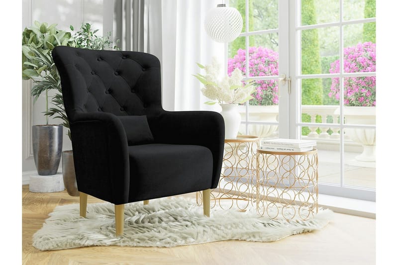 Rushmore Klassisk Fåtölj i Sammet med Träben - Svart - Möbler - Stolar & fåtöljer - Fåtölj
