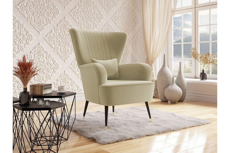 Rushmore Retro Fåtölj i Tyg med Träben - Beige - Möbler - Stolar & fåtöljer - Fåtölj