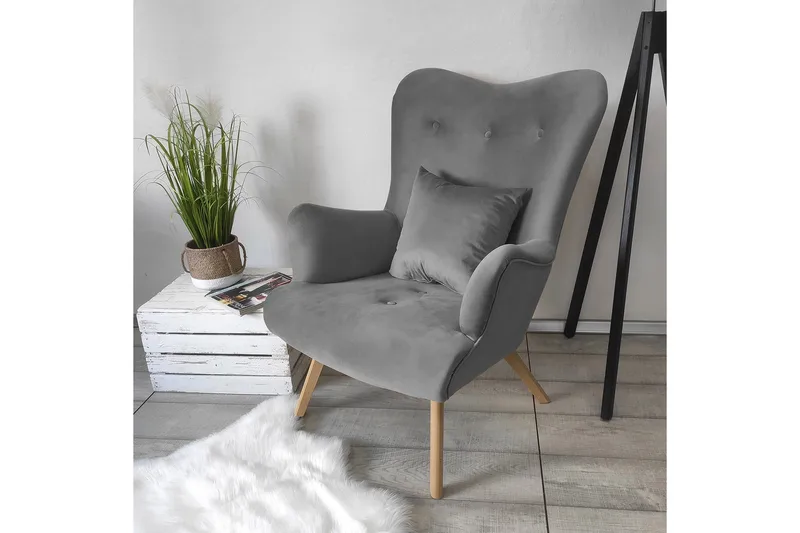Skandynawski Fåtölj - Sammet/Grå - Möbler - Stolar & fåtöljer - Fåtölj