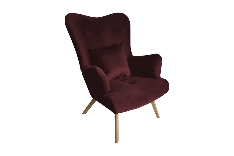 Skandynawski Fåtölj, Sammet/Lila/Röd