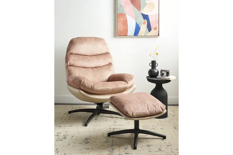 Svängbar fåtölj Eide - Beige, svart - Möbler - Stolar & fåtöljer - Fåtölj - Fåtölj utan armstöd