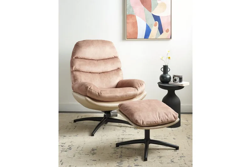 Svängbar fåtölj Eide - Beige, svart - Möbler - Stolar & fåtöljer - Fåtölj - Fåtölj utan armstöd